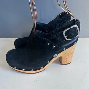 UGG Clogs size 6‎ sherpa black slingback heels festival hippie boho western